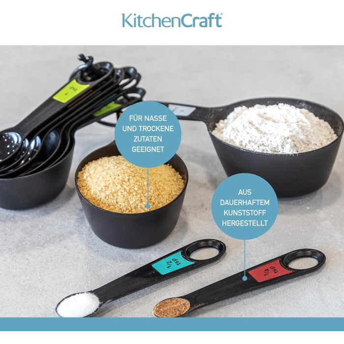 Набір мірних ложок KitchenCraft 10 шт. з тримачем, чорний