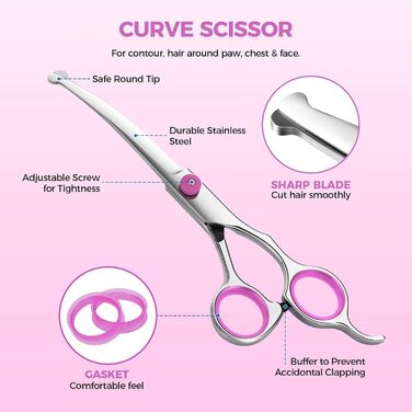 Набір професійних ножиць для грумінгу собак та котів: титанові ножиці, розріджувач, прямі ножиці з гребенем (чорний) (Рожевий)