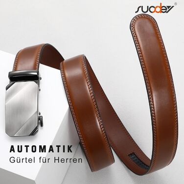 Чоловічий шкіряний ремінь SUOSDEY на автоматичній застібці, 35 мм, без отворів, регульований, для джинсів та бізнес-кежуал, 87-105 см (A-brown)