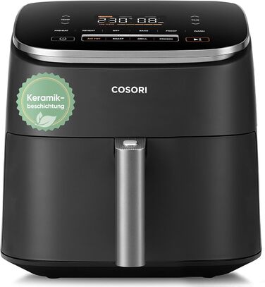 Фритюрниця Cosori Turboblaze з керамічним покриттям, 9-в-1, об'єм 6л, XXL, тихий DC мотор, 87 рецептів, колір: вугільний сірий