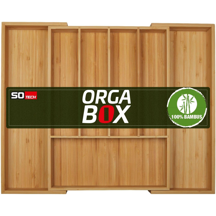 Універсальний органайзер для столових приборів Orga-Box, бамбуковий, регульований, для шаф шириною 500-600 мм, до 7 відділень, для шухляд глибиною 473 мм