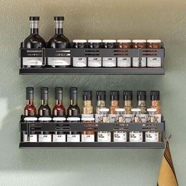 Настінна полиця для спецій та кухонного приладдя, чорна (40 см)