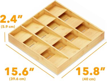 Органайзер для шухляд SpaceAid з бамбука з етикетками, 12 відділень, для кухні, столових приладів (ложки, виделки, ножі), натуральний колір