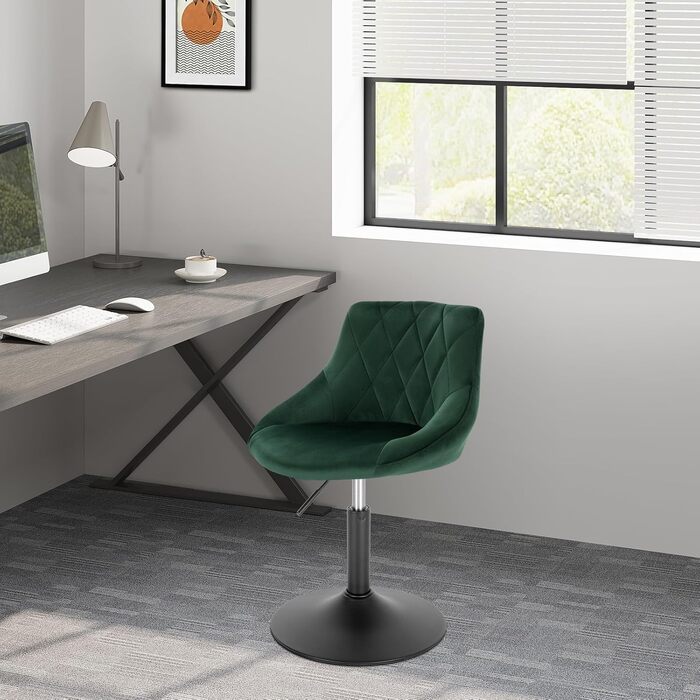 WOLTU Adjustable Velvet Bar Stool with Backrest - Swivel, Dark Green - Set of 2