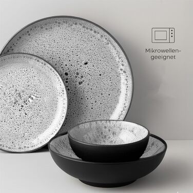 Набір посуду Twinzee Steingut (24 частини) для 6 осіб: тарілки та миски - серія Riviera (Perla)