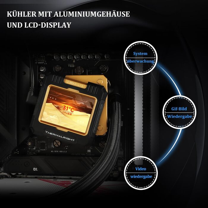 Thermalright FW 240 Schwarz ARGB: Рідинна система водяного охолодження CPU з 2 вентиляторами PWM, LCD-дисплей 320*240, сумісна з Intel AM4/AM5/LGA1700/1851