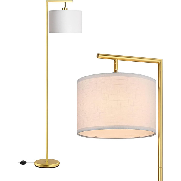 Стійка лампа EDISHINE для вітальні 160 см, аркова лампа сучасного дизайну з регульованим бежевим абажуром з льону, LED E27 лампочка в комплекті, настільна лампа для спальні, дитячої кімнати (Золота)