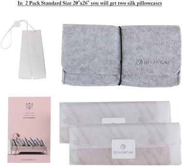 DISANGNI 100% Natural Mulberry Silk Pillowcase for Hair and Skin, Hidden Zipper Closure, 22 Momme, Both Sides, Real Silk, 1 Piece (Blue, 2 Pack, Standard Size 50.8 x 66 cm)