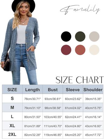 Кардиган жіночий з довгим рукавом, відкритий спереду, на ґудзиках, V-подібний виріз, легкий, з кишенями, XXL, блакитний