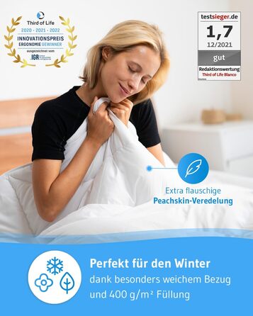 135x220cm Duvet Cover, Fluffy Winter Duvet with Moisture Management & High Breathability, Optimal Hygiene for Allergy Sufferers, Large & Sustainable Blanket, All-Season Duvet Extra Warm, Special All-Season Duvet: 135x220