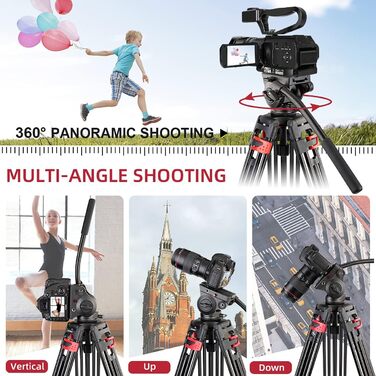 Штатив важкий 183 см, Lusweimi Професійний штатив для відеокамери з алюмінію, 2 швидкісні пластини, 360° Fluid-головка, середній розширювач, Макс. навантаження 7.7 кг