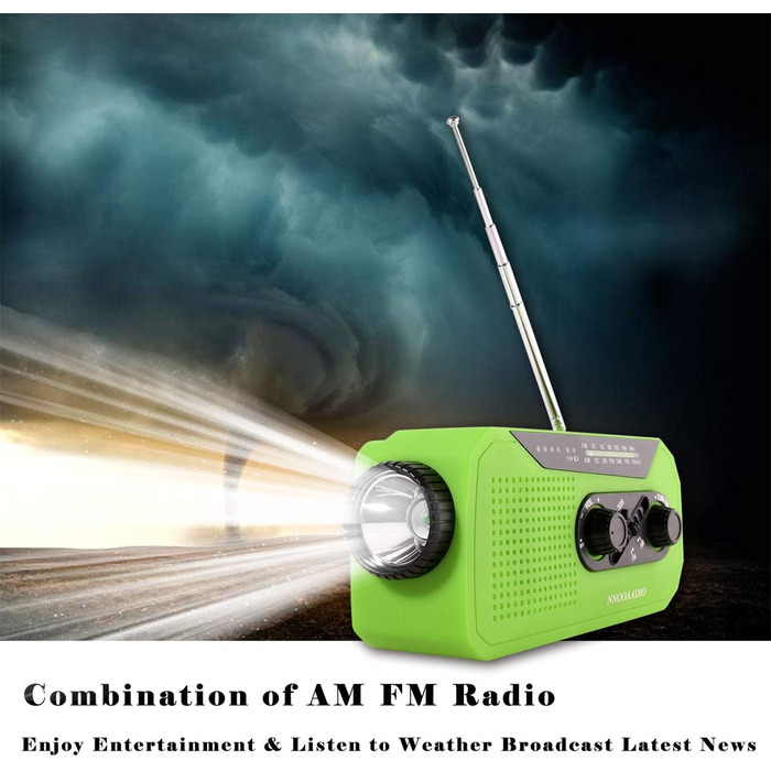 Радіо Solar-Radio з ручним приводом, AM/FM, погода, ліхтарик, SOS-сигнал, акумулятор 2000 mAh, Powerbank, роз'єм для навушників - для надзвичайних ситуацій та активного відпочинку (зелений)