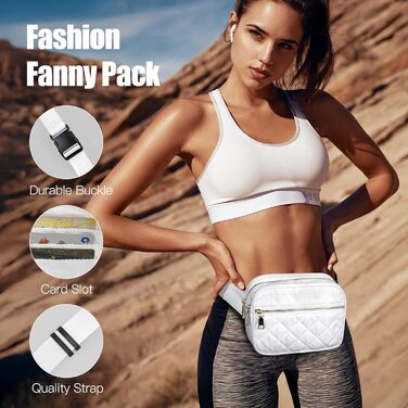 Жіноча бананка Jueachy: водонепроникна сумка через плече з ромбічним візерунком, 4 кишені на блискавці, для активного відпочинку та фестивалів (біла)