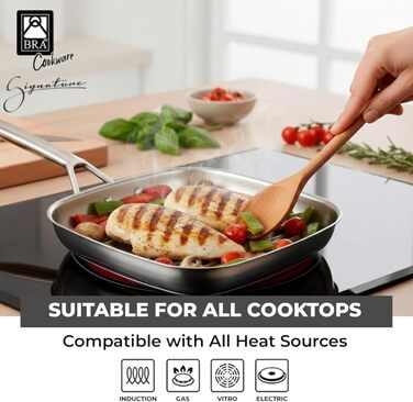 Бра Signature Гриль-сковорода рифлена 24 см з нержавіючої сталі, універсальна для всіх плит
