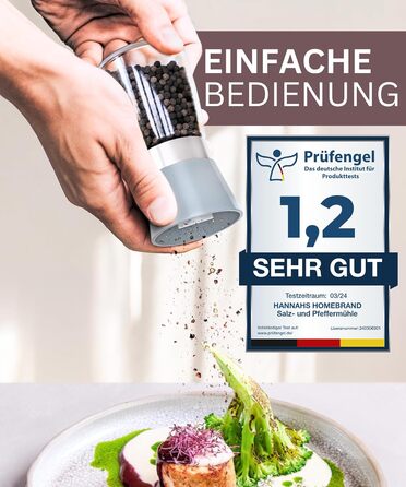 Мельниці для солі та перцю Hannah's Homebrand з керамічним механізмом - міцні для великої солі (2 шт.) Бетонний сірий