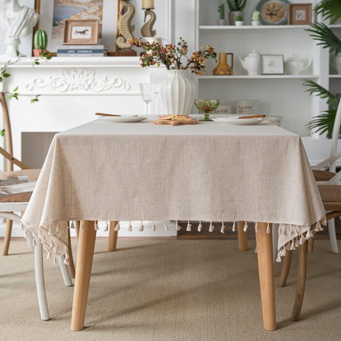 JaeMoose Tablecloth Washable Linen Cotton Rectangular Table Cover Washable Placemat for Home Kitchen Dining Table Tablecloths Decoration Party (Linen, 140 x 220 cm)