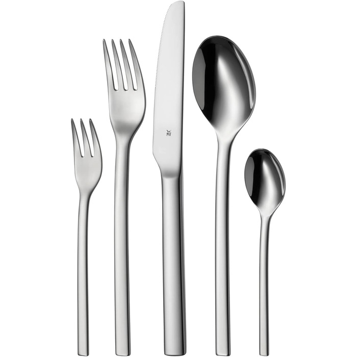 WMF Tavira Cutlery Set, 12 Place Settings, 60-Piece, Monobloc Knives, Polished Cromargan Stainless Steel, Shiny, Dishwasher-Safe