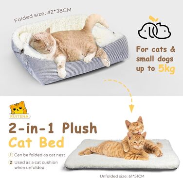 Самогріючі котячі ліжка для дому, 2-в-1, трансформовані ліжка для котів та маленьких собак, миються, складаються, килимок для собак/котів Pubby