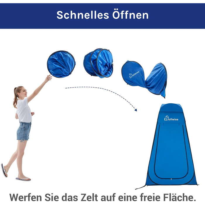 WolfWise Pop-Up Shower Tent with UV Protection - Portable Toilet & Changing Tent for Camping & Outdoor Use - Blue L