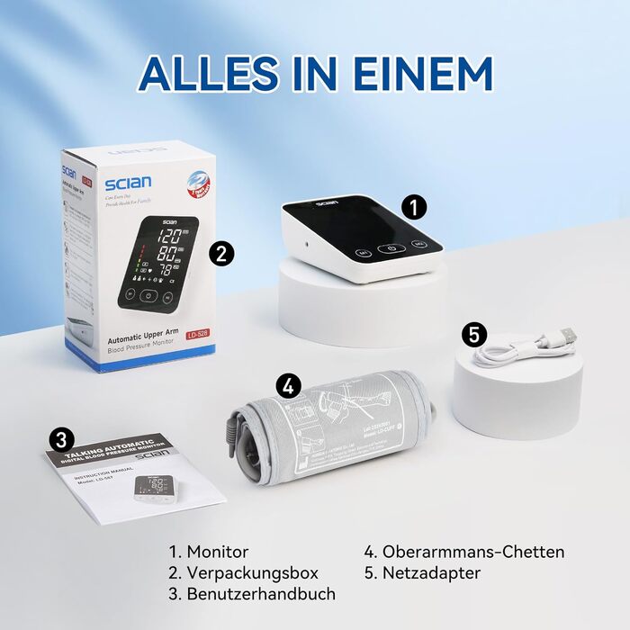 Тонометр на плече Scian для дому, автоматичний, велика манжета 22-42 см, пам'ять 2x100
