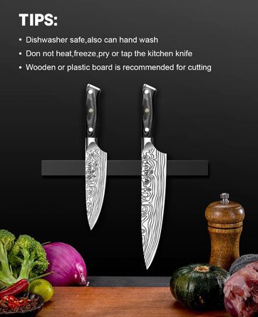 Ніж Santoku MOSFiATA 18 см, кухонний ніж з нержавіючої сталі EN 1.4116, дерев'яна ручка, набір 2 шт.