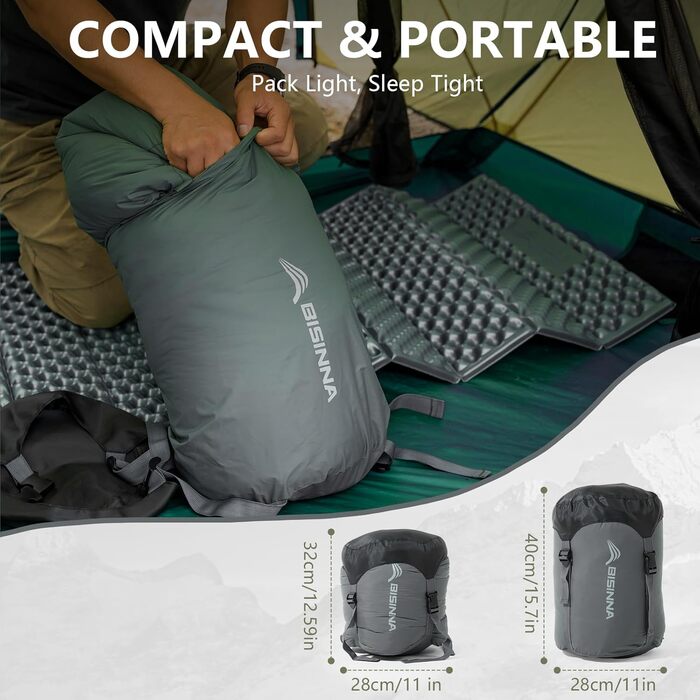 Сплячий мішок BISINNA Mumienschlafsack -10°C - 5°C [400GSM] для туризму, кемпінгу та подорожей, сірий