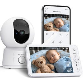 Дитячий відеомонітор Arenti з камерою та додатком, 5' дисплей, 1080P, PTZ, датчик температури, колискові, нічне бачення, 2-сторонній аудіо, VoX, автоматичне відстеження B2
