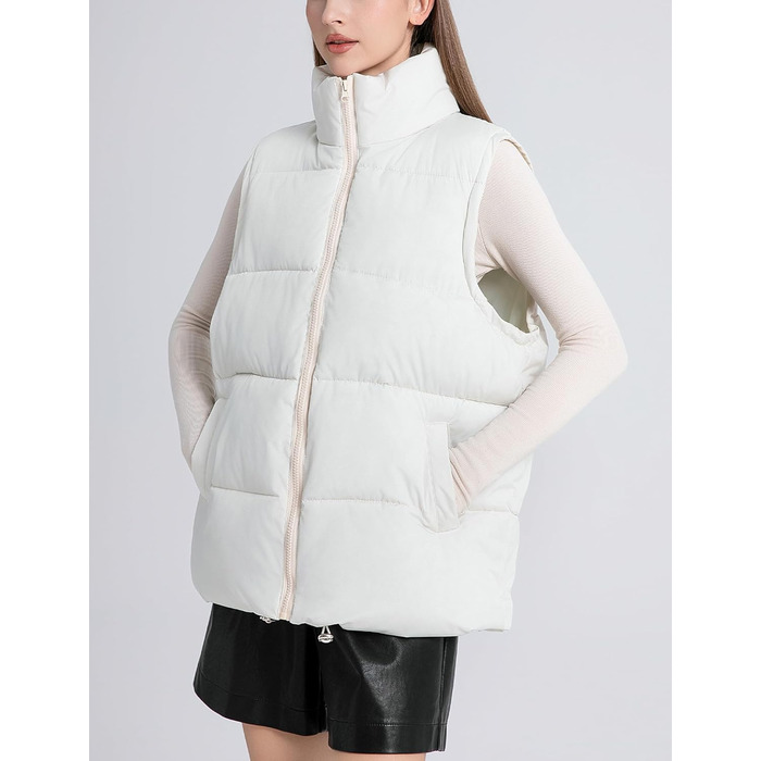 Жіноча пухова жилетка FEOYA великого розміру, тепла безрукавка з коміром-стійкою, легка зимова куртка, перехідна жилетка (білий, M)