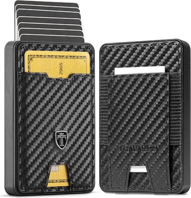 TRAVANDO SWYPE Aluminum Slim Wallet - Carbon Wallet for Men Small with RFID Protection - Small Mini Wallet for Men with Money Clip - Card Holder with Money Clip (Money Compartment, Carbon)