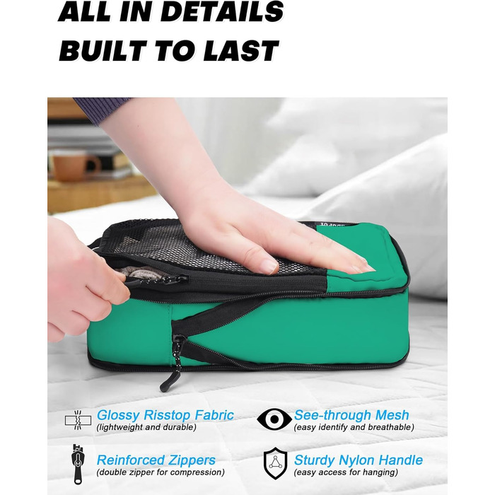 Набір кубиків для пакування багажу BAGLHER - Клатч-органайзер для валізи, зелений, водонепроникний