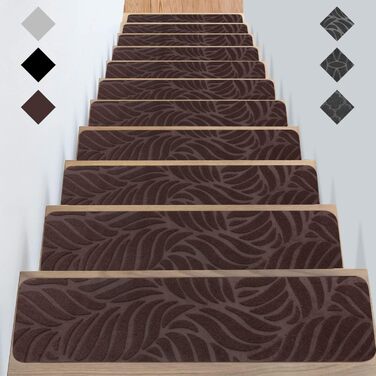 GOYLSER Non-Slip Wooden Stair Treads - Felt Self-Adhesive Stair Mats - 15 Piece Set (76x20cm)