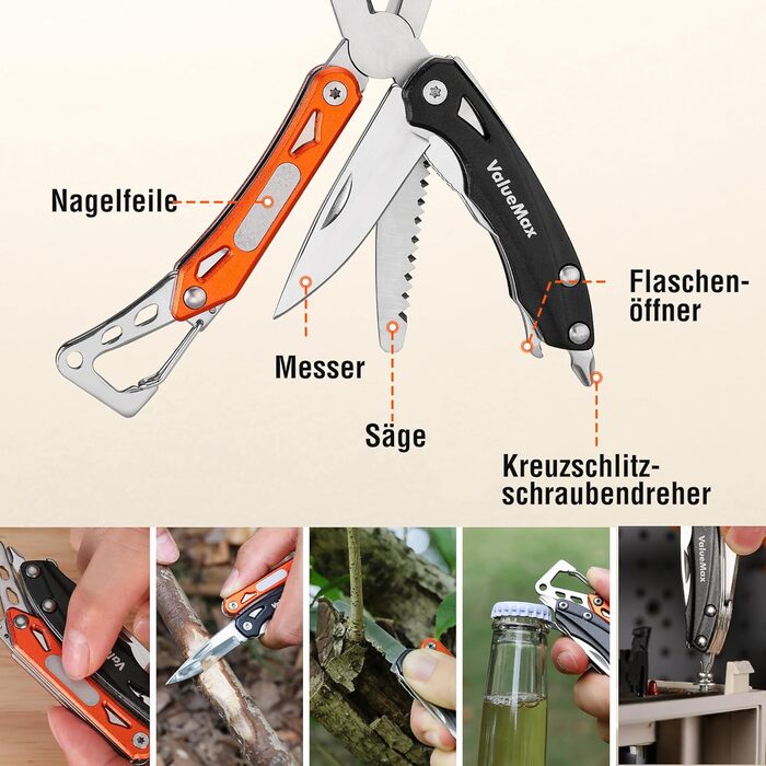 Мультитул ValueMax 9-в-1: мультиінструмент з плоскогубцями та ножем для кемпінгу та ремонту