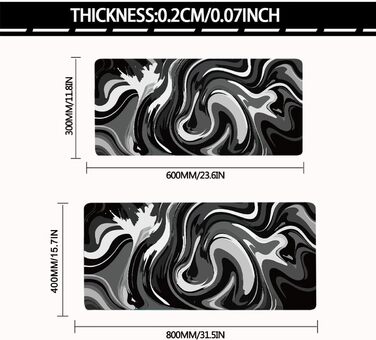 Великий килимок для столу 800x400 мм - ігровий килимок для миші з прошитими краями, неслизька підкладка, килимок для клавіатури та миші Black & White Abstraction