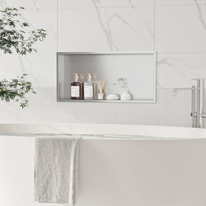 Neodrain Corner Shower Tray Stainless Steel Shower Tray Single Shelf Storage for Bathroom Brushed (Silver, 75 x 30 cm)