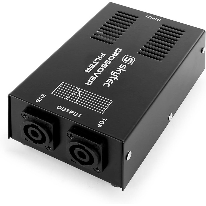 SkyTec STP-1 пасивний кросовер 2-смуговий, 1000 Вт, Powercon, 1 вхід, 1 вихід сабвуфера, 1 вихід топ, аудіофільтр, чорний
