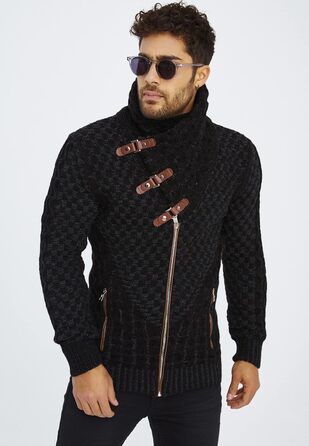 Чоловічий кардиган Eif Neson з в'язаного полотна на блискавці, Regular Fit, антрацитовий колір, для повсякденного та ділового стилю (3XL)