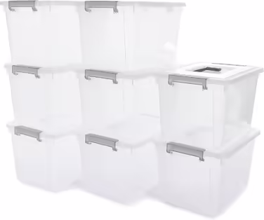 Citylife 6-Piece Storage Box Set, 5L with Lid and Closure Clips, Handle, Stackable, Transparent Box, for Living Room, Bedroom, Garage, 21.4 * 14.5 * 15.5cm (5l/8-piece)