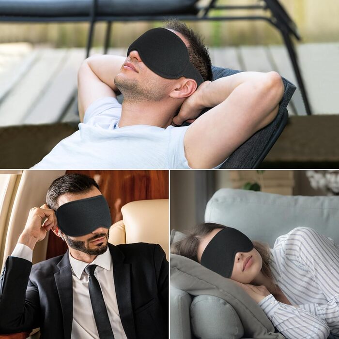 Маска для сну Gritin 3D для тих, хто спить на боці, дихаюча, з регульованою гумкою, блокує світло, зручна та ергономічна, для чоловіків та жінок, 2 пари вушних затичок, чорний