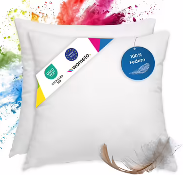 wometo 2er Set Feather Pillow 100% Feathers 55x55-750g oekoTex Pillow Head Pillow Filling Pillow Cover Cotton white/Inner Pillow/Pillow Filling/Sleeping Pillow (2 pieces) 55 x 55 cm