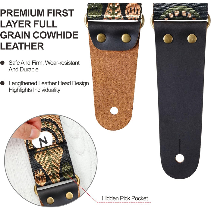 Нейлиба́та Гітарний ремінь, нейлон з кінцями з натуральної шкіри, для бас, електро- та акустичної гітари, 1 пара затискачів, 4 медіатори, помаранчеві квіти