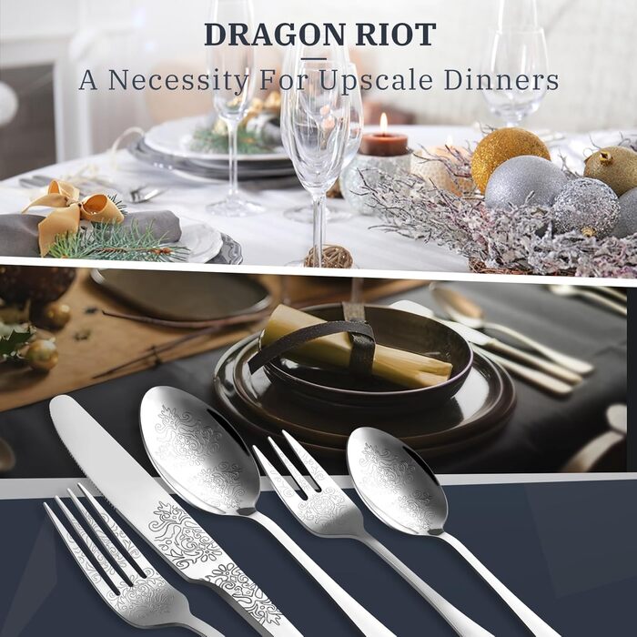 Набір столових приборів DRAGON RIOT на 6 осіб (30 предметів) з нержавіючої сталі, рожеве золото, елегантний набір ножів, виделок та ложок для дому, вечірки, ресторану. 30 предметів (сріблястий колір 60 предметів)