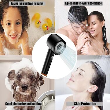 YOUMEIYUAN High-Pressure Shower Head with Handheld Shower, 4 Spray Modes, Water-Saving, Includes Hose, Holder, and Cotton Filter, Pink (Black)