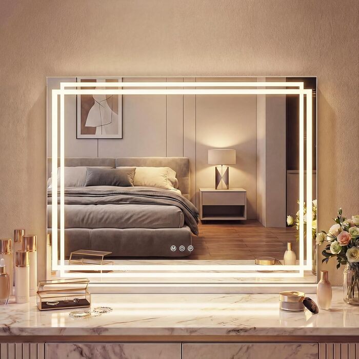 Дзеркало для макіяжу COSTWAY з підсвіткою, 3 режими світла, 5-кратне збільшення, сенсорне керування, поворотне на 360°, Голлівудське дзеркало (80 x 14 x 62 см)