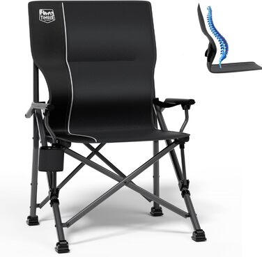 Складний туристичний стілець Timber Ridge 150 кг, регульована спинка, з підлокітниками та тримачем для напоїв. Ідеально для кемпінгу, риболовлі, відпочинку на природі, в саду, на балконі та спортивних заходів. Чорний колір.