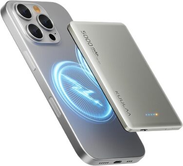 Powerbank Kuulaa Magsafe 5000mAh PD 20W: Тонкий магнітний павербанк для iPhone 15/14/13/12, Titanium