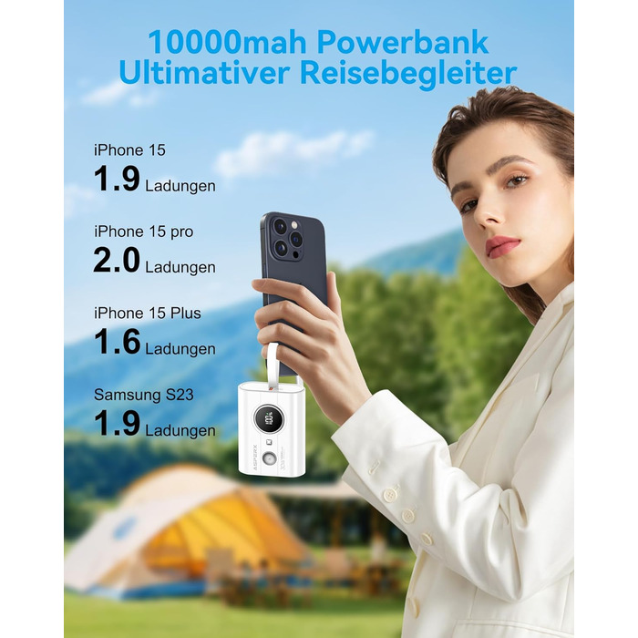 Power Bank AsperX 10000mAh з PD 30W, USB-C, білий. Швидка зарядка для iPhone 15/14, iPad. Компактний акумулятор
