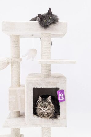 Котячий комплекс Petrebels Cleopatra, 134 см, з лежаком та котячою печерою, діаметр стовпів 9 см, бежевий/кремовий