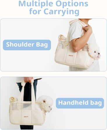 Транспортна сумка для собак, котів та кроликів – складана переноска з безпечним замком, сіткою для вентиляції та бічними кишенями – практична переноска для подорожей (Бежева, 34x16x25 см)