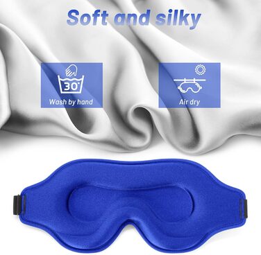 Маска для сну для чоловіків та жінок, 3D-контурна, блокує світло, з регульованим ремінцем, дихаюча та м'яка, для сну, йоги, подорожей (Блакитна)