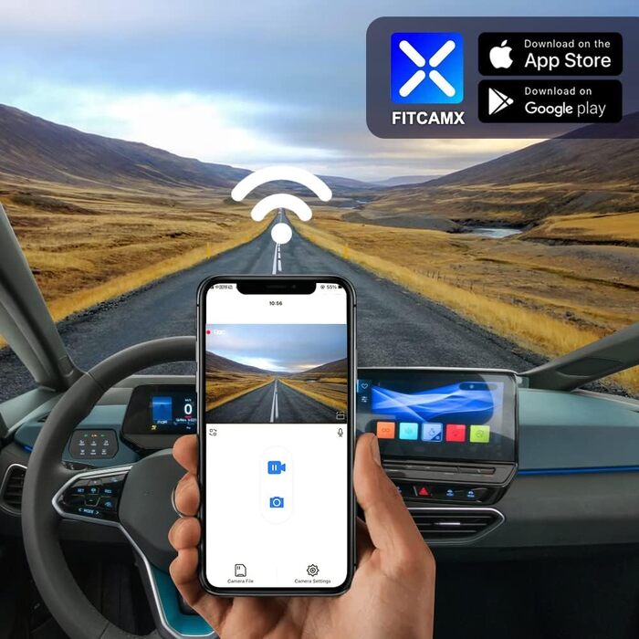 Автореєстратор Fitcamx 4K UHD для VW ID.3 (2020-2026) та Seat Cupra Born, WiFi, нічна зйомка, OEM дизайн, Plug & Play, G-сенсор, комплект передня 4K + задня 1080P камера, 64 ГБ